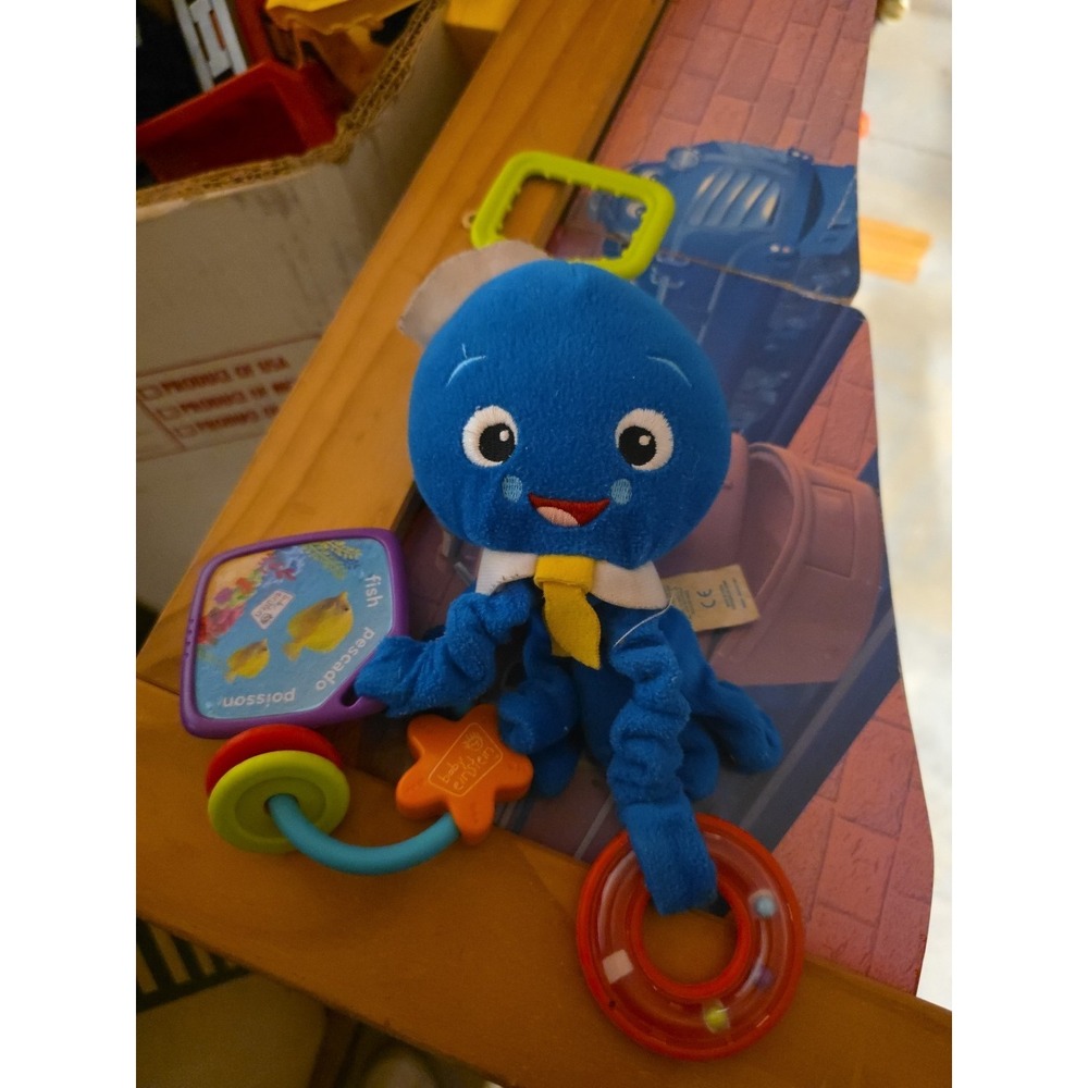 Baby Einstein Opus the Octopus Sensory Plush Rattle Teether Stroller Toy Blue